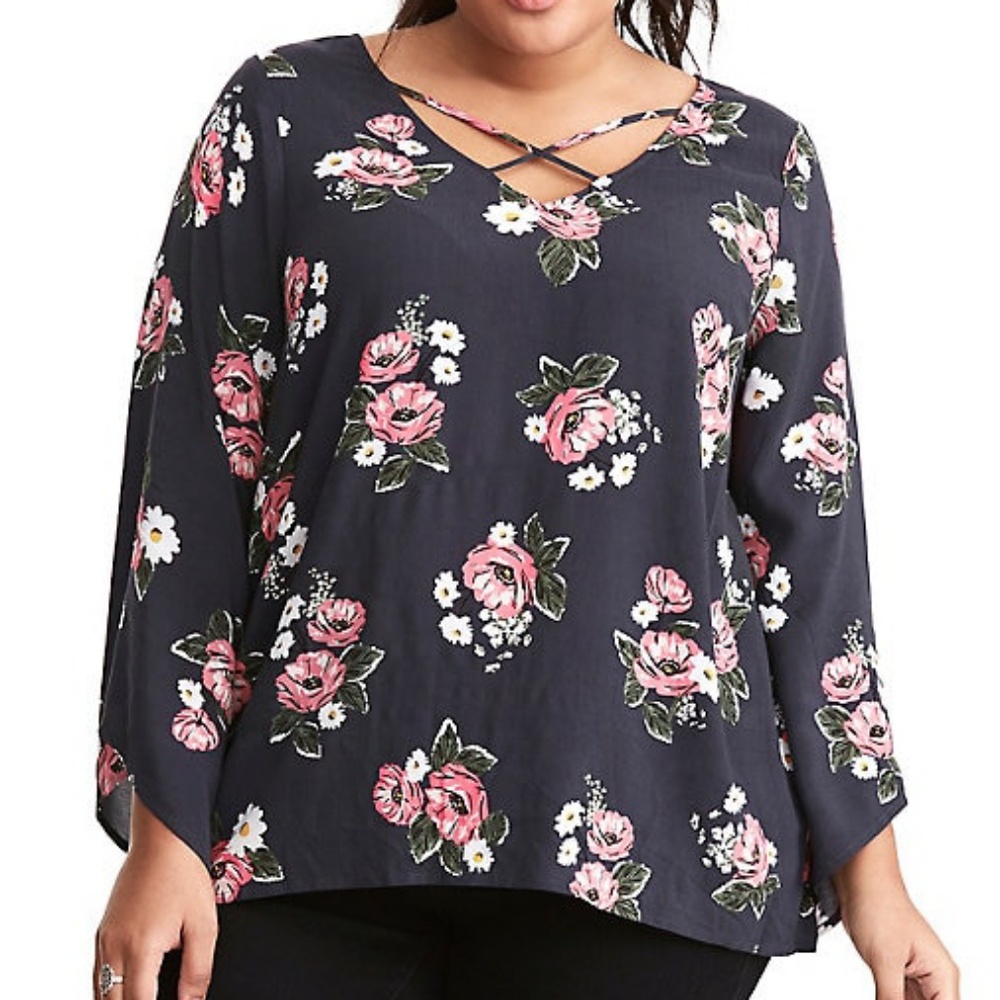 Floral Challis Cross Front Top